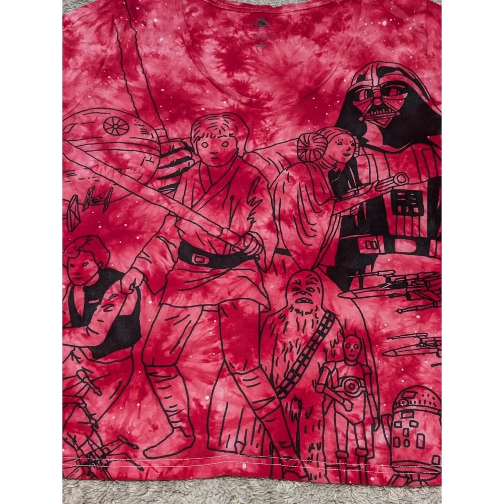 Disney Store Star Wars Graphic Cartoon Red Tie Dye T Shirt Womens Sz XL Scribble